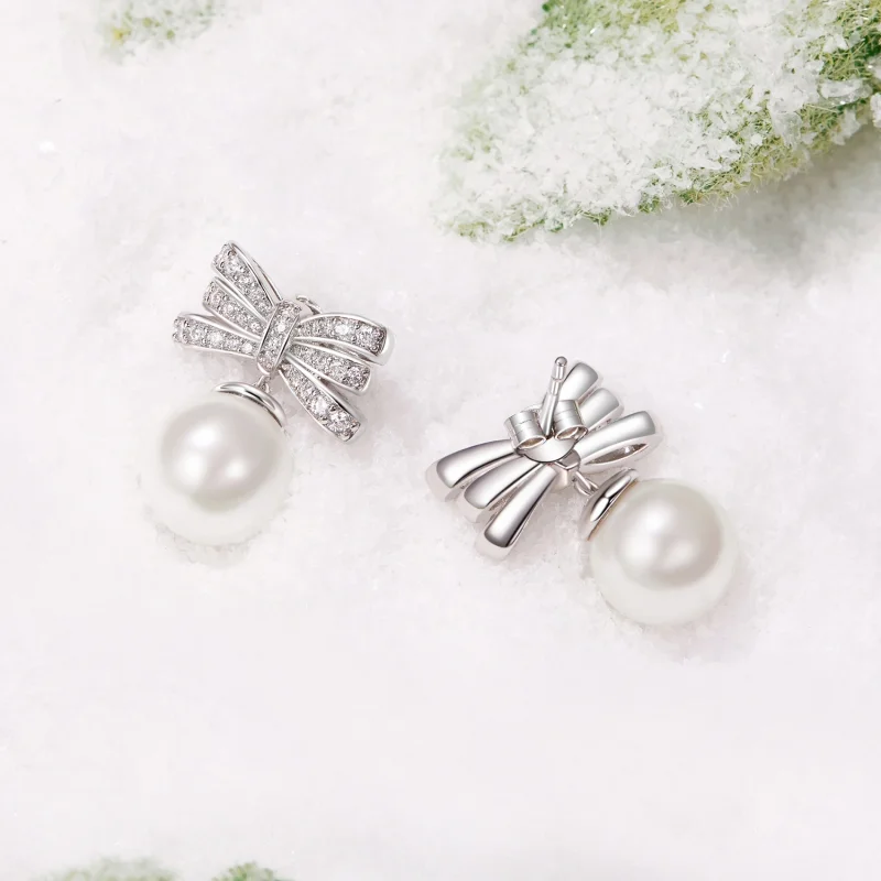 (image for) PANDORA Style Bow Pearl Earrings - YIE247 - View 4