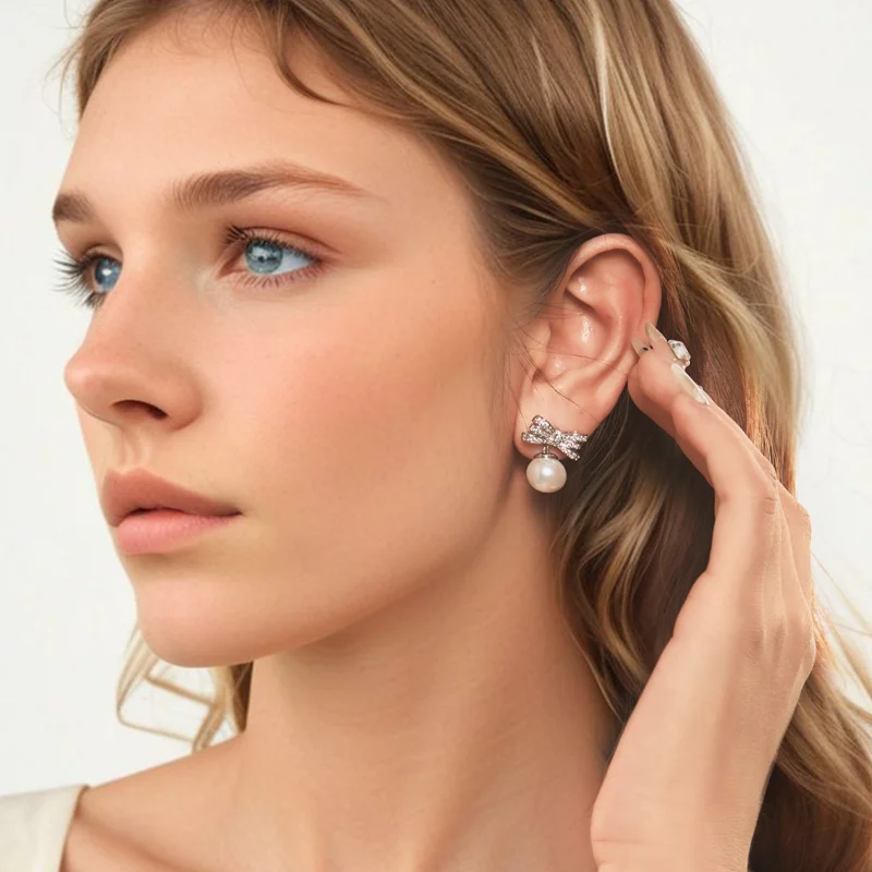 (image for) PANDORA Style Bow Pearl Earrings - YIE247 - View 7