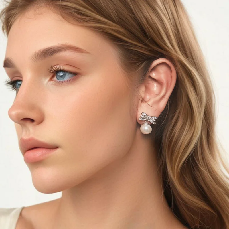 (image for) PANDORA Style Bow Pearl Earrings - YIE247 - View 8