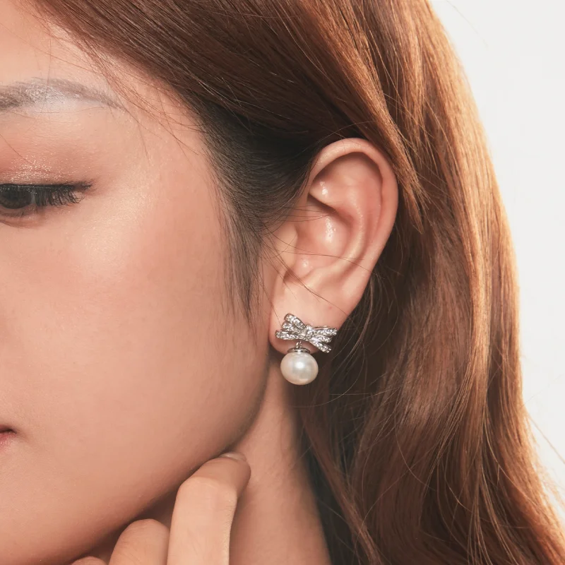 (image for) PANDORA Style Bow Pearl Earrings - YIE247 - View 10