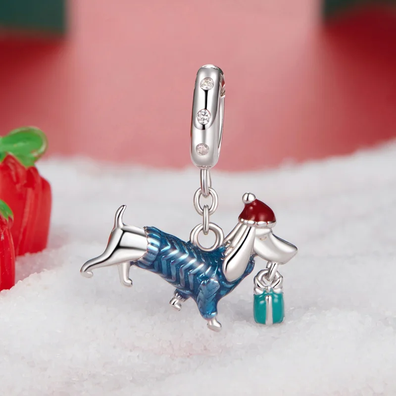 (image for) PANDORA Style Christmas Dachshund Pendant - BSC1069 - View 2
