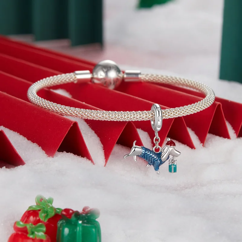 (image for) PANDORA Style Christmas Dachshund Pendant - BSC1069 - View 3