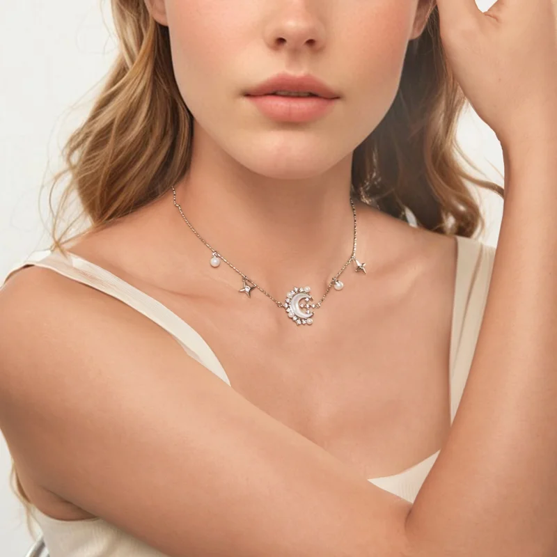 (image for) PANDORA Style Crescent Moon Necklace - YIN115 - View 6