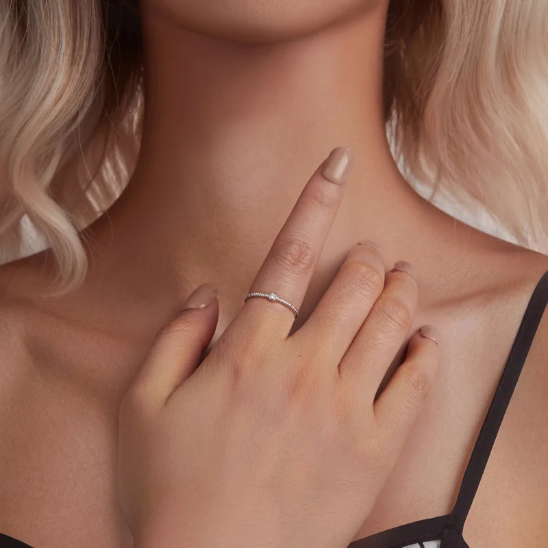 (image for) Pandora Style Elegant Small Solitaire Ring - BSR577 - View 6