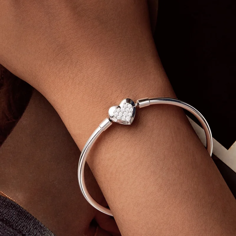 (image for) Pandora Style Heart Basic Bangle - BSB192 - View 3