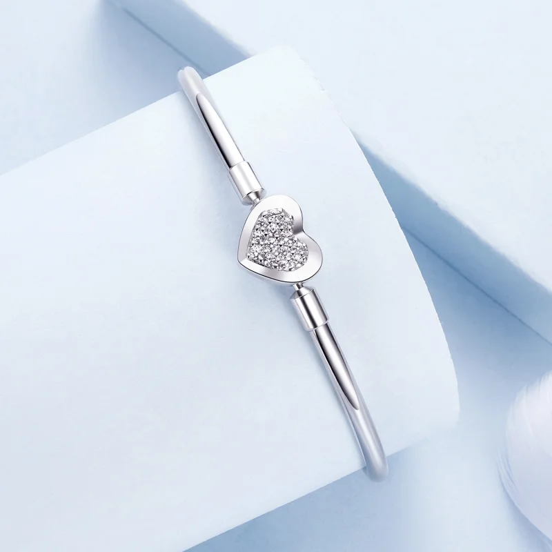 (image for) Pandora Style Heart Basic Bangle - BSB192 - View 2