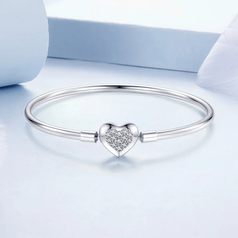 (image for) Pandora Style Heart Basic Bangle - BSB192 - View 4