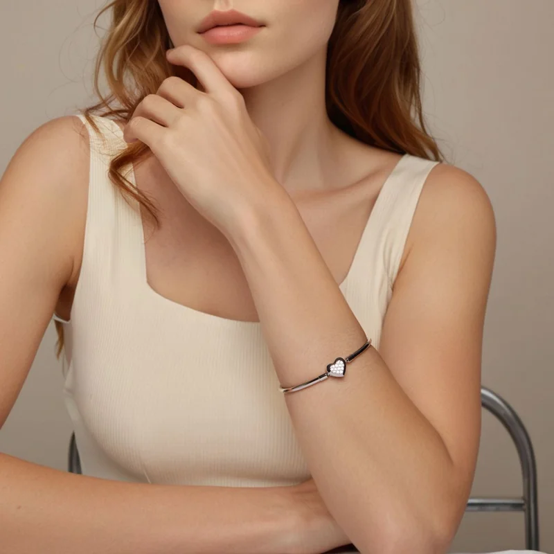 (image for) Pandora Style Heart Basic Bangle - BSB192 - View 7