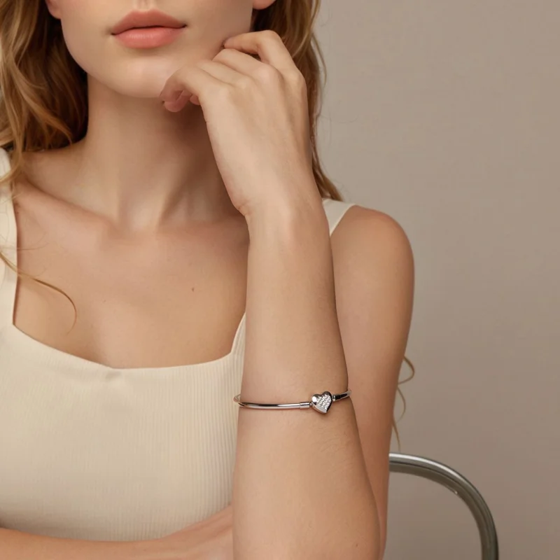 (image for) Pandora Style Heart Basic Bangle - BSB192 - View 8