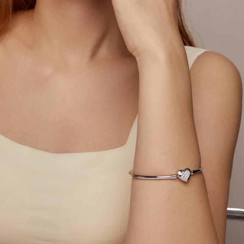 (image for) Pandora Style Heart Basic Bangle - BSB192 - View 9