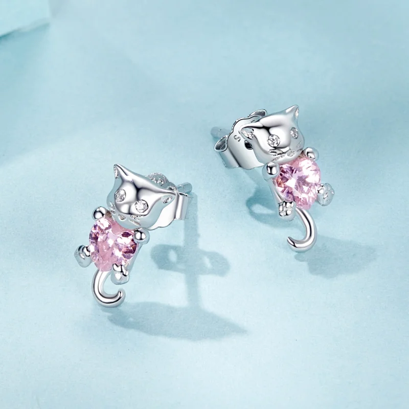 (image for) PANDORA Style Heart Cat Earrings - SCE1773 - View 3