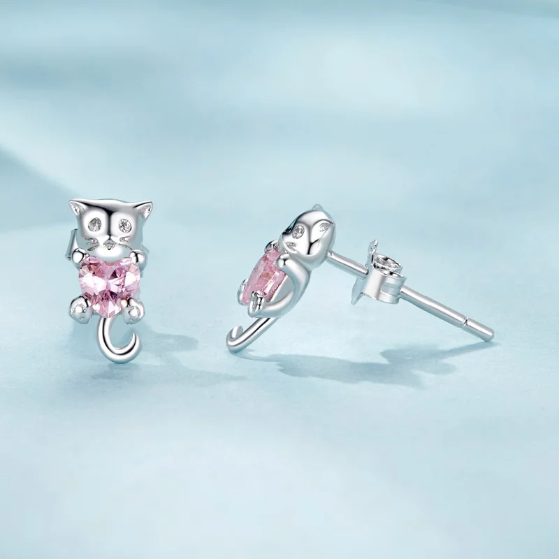 (image for) PANDORA Style Heart Cat Earrings - SCE1773 - View 4