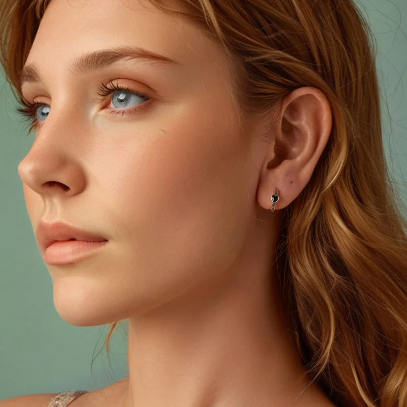 (image for) PANDORA Style Heart of Night Earrings - SCE1800 - View 8