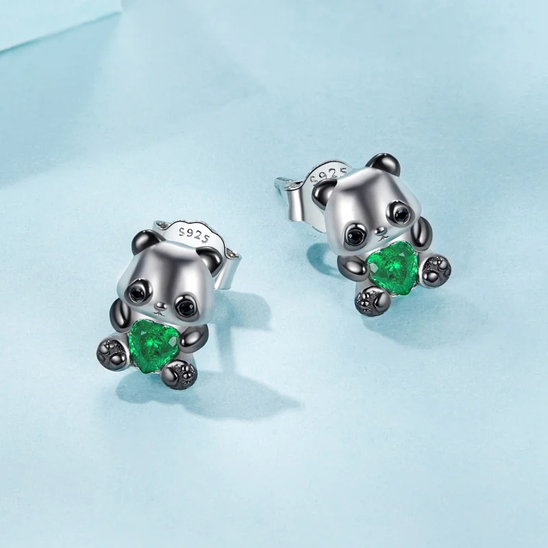 (image for) PANDORA Style Heart Panda Earrings - SCE1775 - View 3