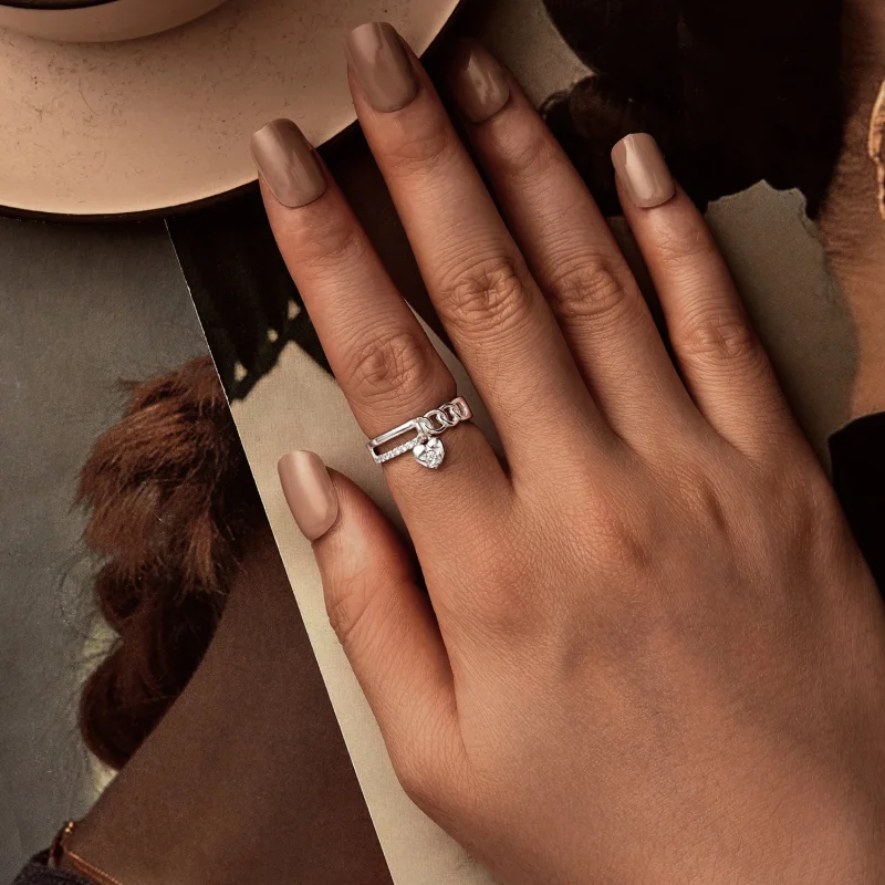 (image for) PANDORA Style Heart Shaped Double Chain Ring - BSR572 - View 4