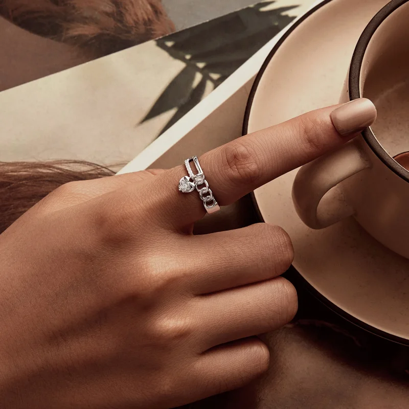 (image for) PANDORA Style Heart Shaped Double Chain Ring - BSR572 - View 5