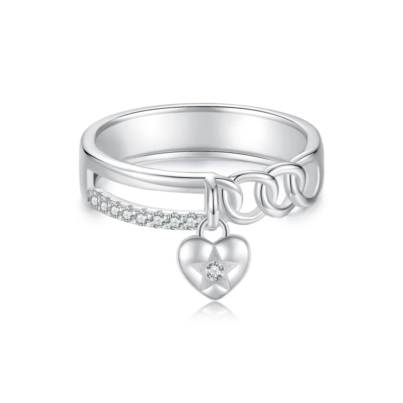 (image for) PANDORA Style Heart Shaped Double Chain Ring - BSR572 - Product Image
