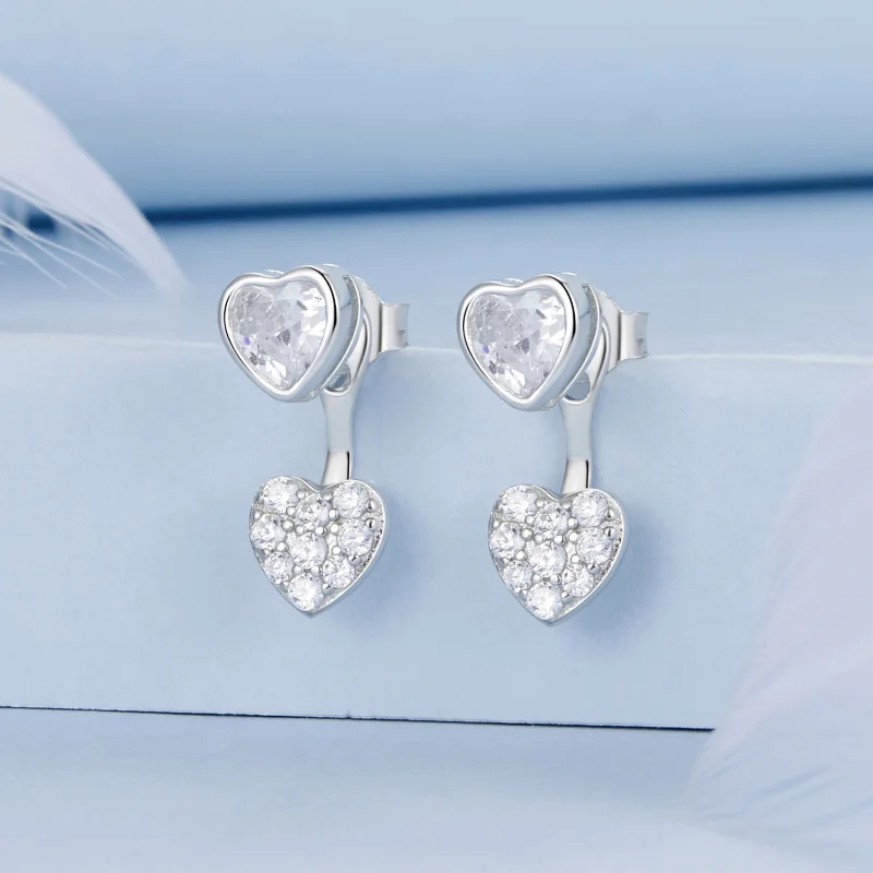 (image for) PANDORA Style Heart-shaped front and back earrings - BSE1043 - View 2