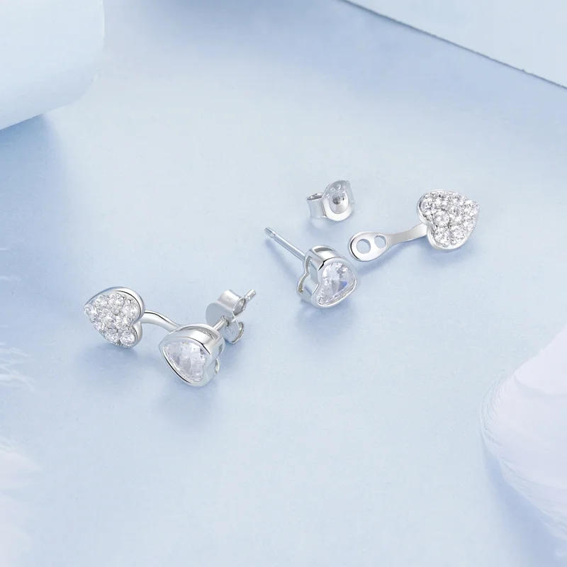 (image for) PANDORA Style Heart-shaped front and back earrings - BSE1043 - View 4