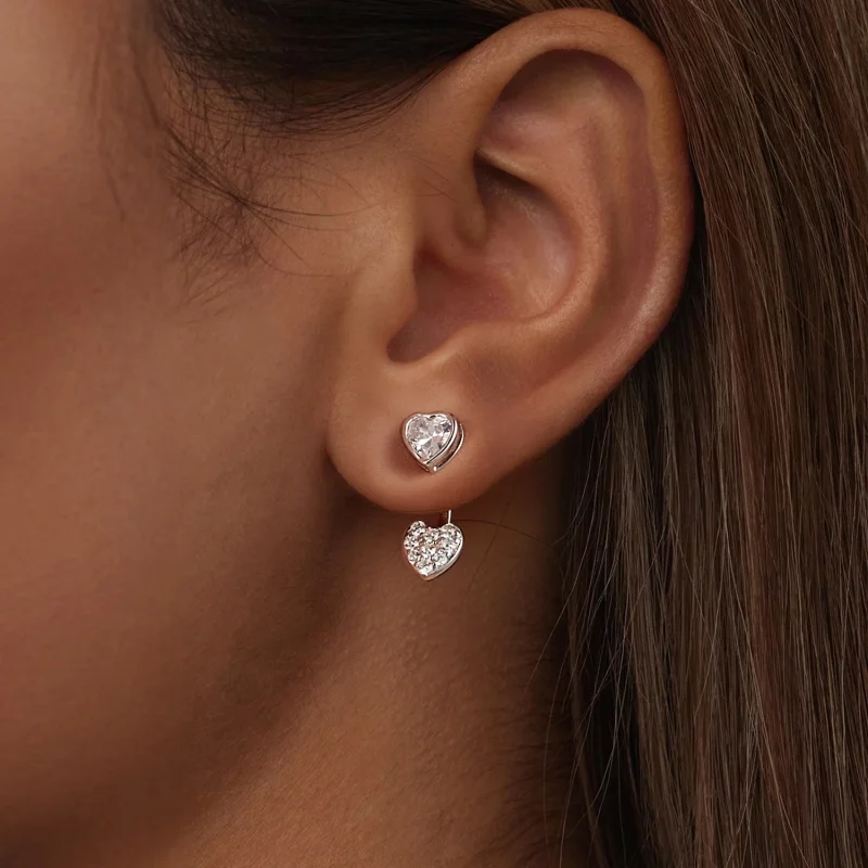 (image for) PANDORA Style Heart-shaped front and back earrings - BSE1043 - View 6