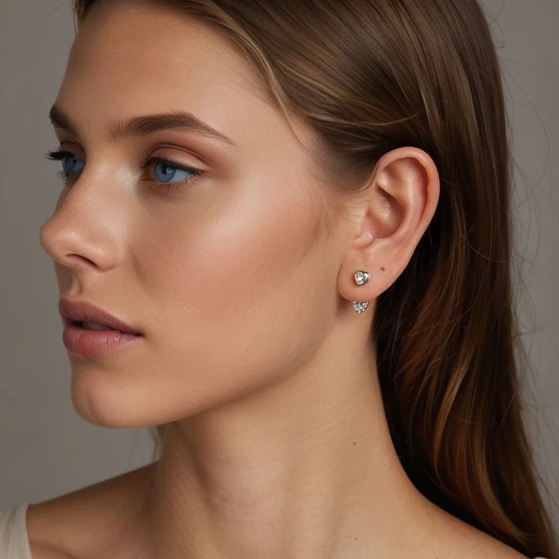 (image for) PANDORA Style Heart-shaped front and back earrings - BSE1043 - View 7