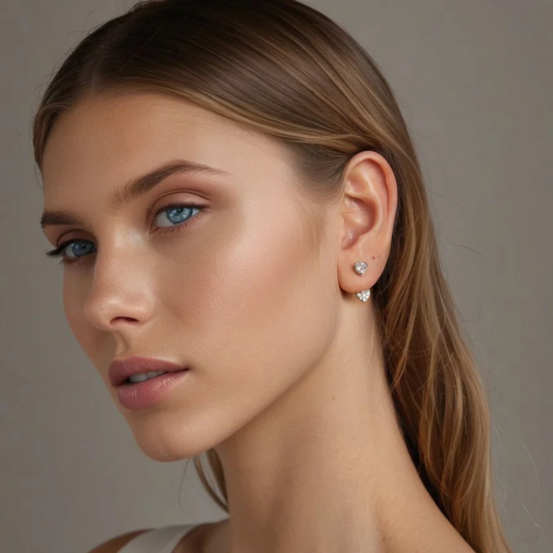 (image for) PANDORA Style Heart-shaped front and back earrings - BSE1043 - View 8