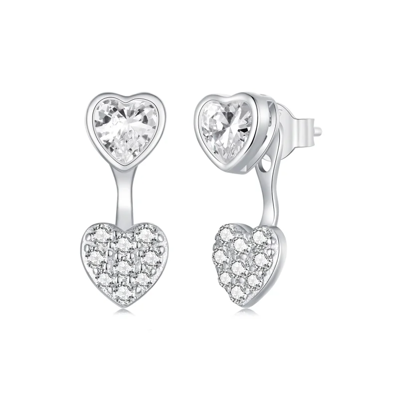 (image for) PANDORA Style Heart-shaped front and back earrings - BSE1043 - Product Image