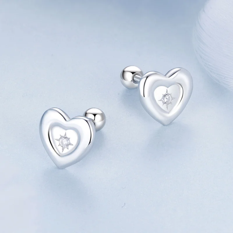 (image for) PANDORA Style Heart Starburst Earrings - BSE1045 - View 3