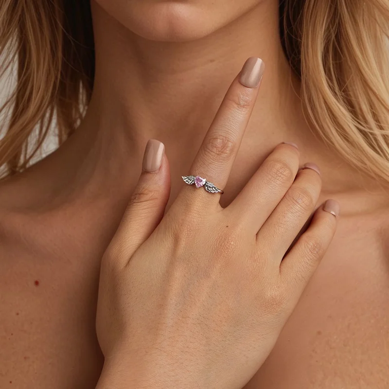 (image for) Pandora Style Heart Wing Ring - SCR874 - View 2