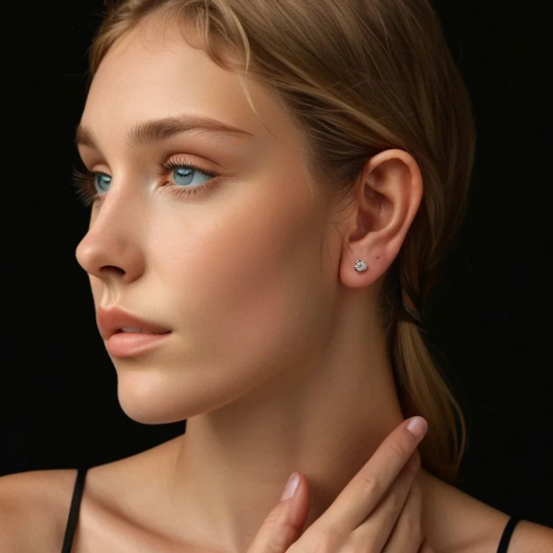 (image for) PANDORA Style Moissanite Rose Earrings (with one certificate) - MSE071 - View 7