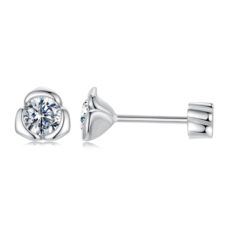 (image for) PANDORA Style Moissanite Rose Earrings (with one certificate) - MSE071 - Product Image