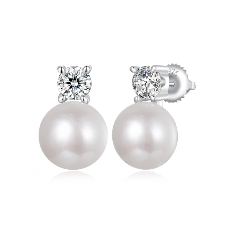 (image for) PANDORA Style Natural pearl 0.5ct moissanite earrings - MSE042-L - Product Image
