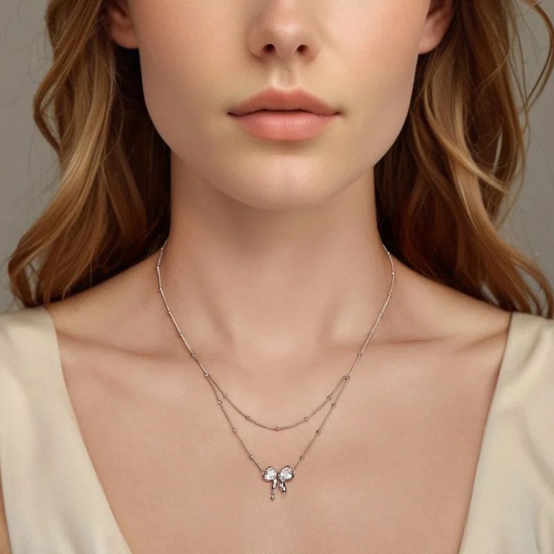 (image for) PANDORA Style Shining Bow Necklace Chain - BSN398 - View 5