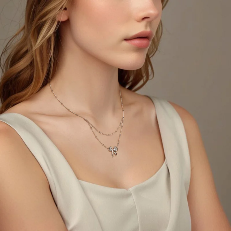 (image for) PANDORA Style Shining Bow Necklace Chain - BSN398 - View 6