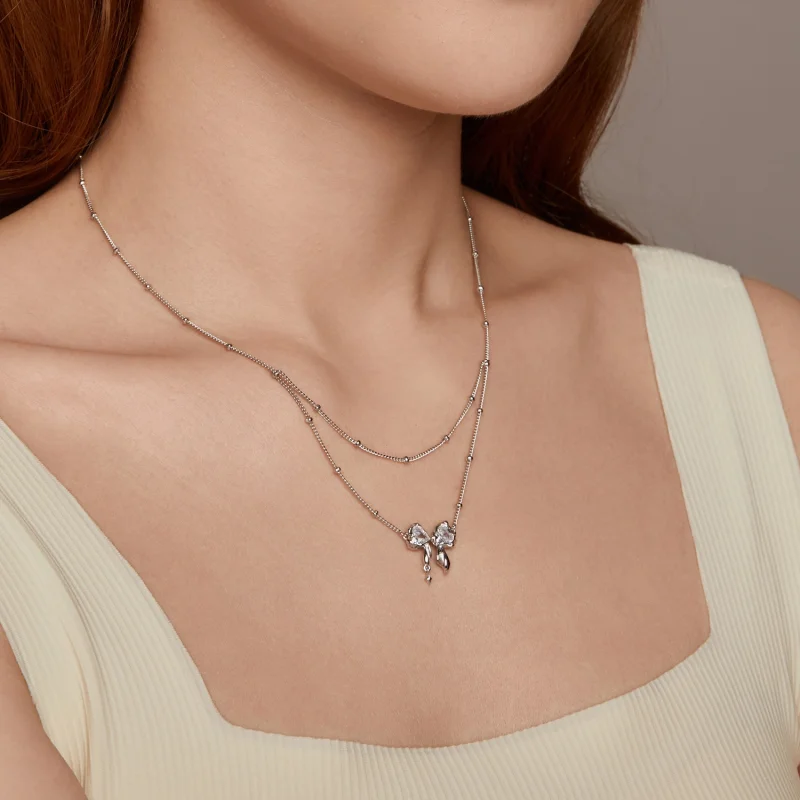 (image for) PANDORA Style Shining Bow Necklace Chain - BSN398 - View 8
