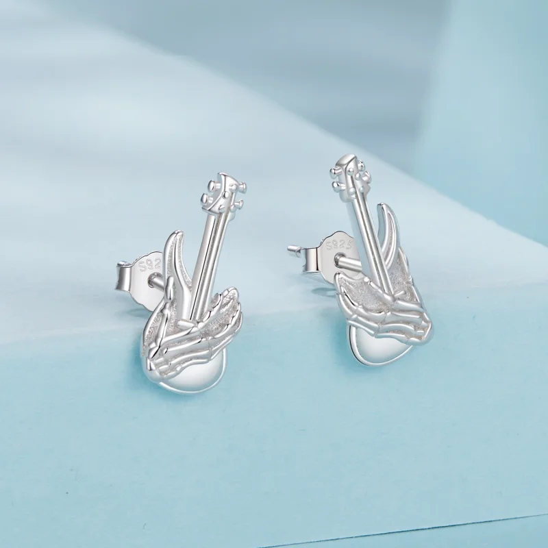 (image for) PANDORA Style Skeleton Hand Bass Earrings - SCE1806 - View 2