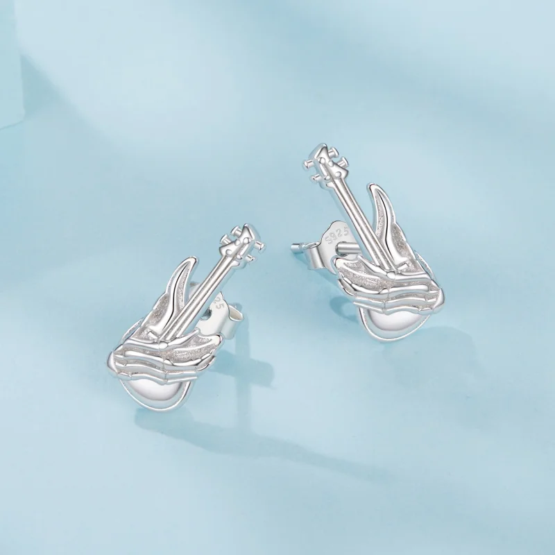 (image for) PANDORA Style Skeleton Hand Bass Earrings - SCE1806 - View 3