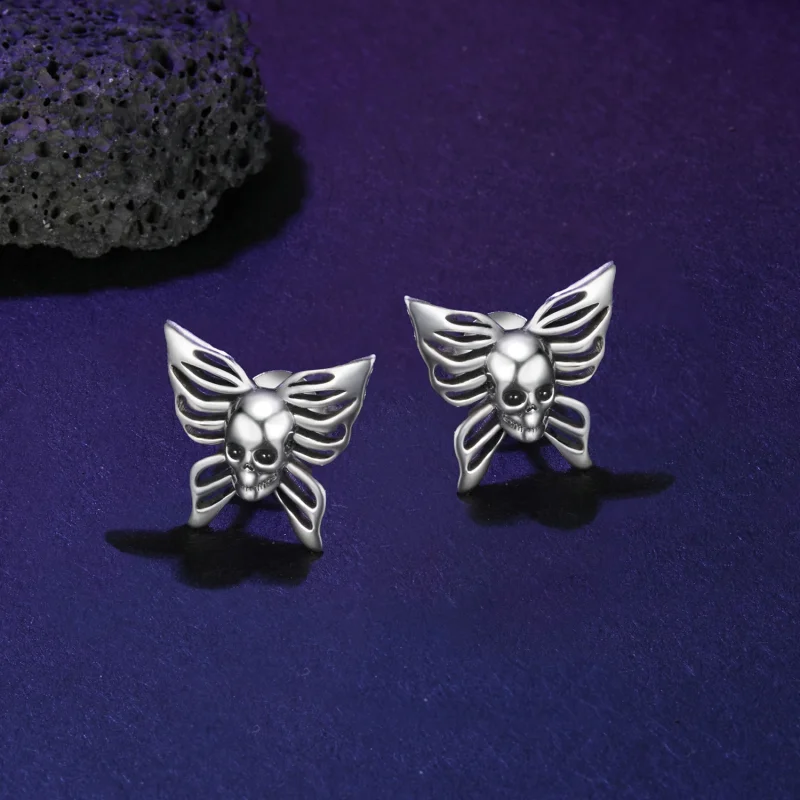 (image for) PANDORA Style Skull Butterfly Earrings - SCE1798 - View 3