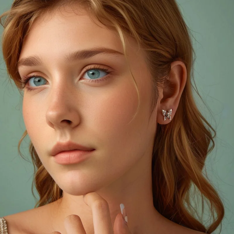 (image for) PANDORA Style Skull Butterfly Earrings - SCE1798 - View 7