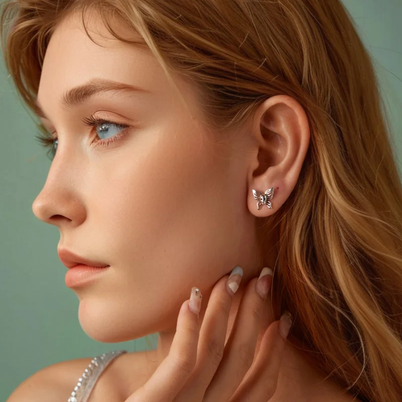 (image for) PANDORA Style Skull Butterfly Earrings - SCE1798 - View 8