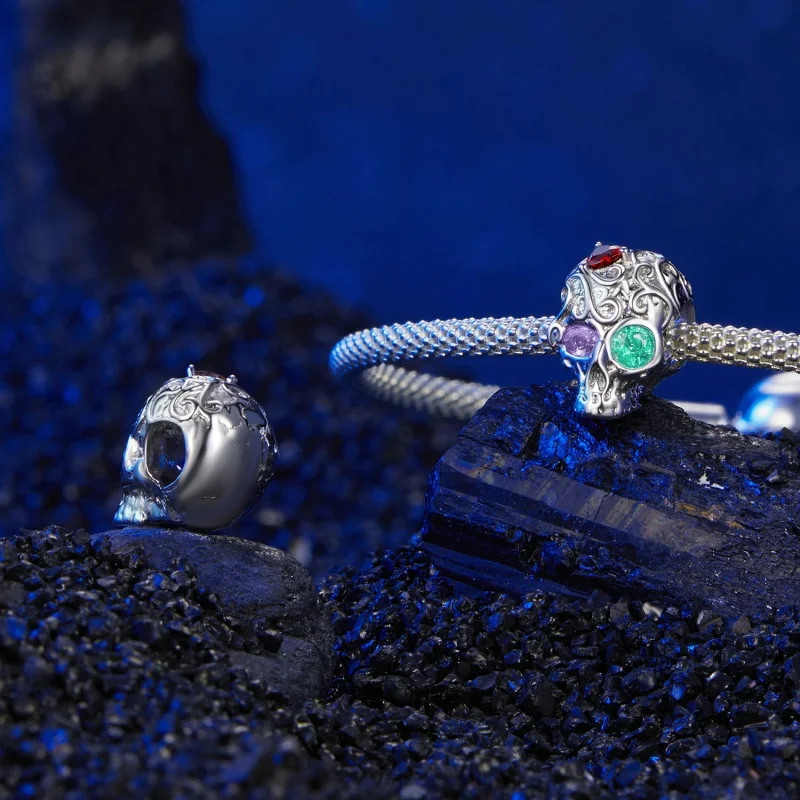 (image for) PANDORA Style Skull with floral pattern Charm - SCC2893 - View 4