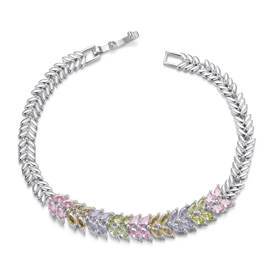 (image for) Pandora Style Sparkling Leaf Chain Bracelet - YIB067-ACF