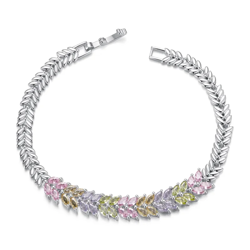 (image for) Pandora Style Sparkling Leaf Chain Bracelet - YIB067-ACF - Product Image