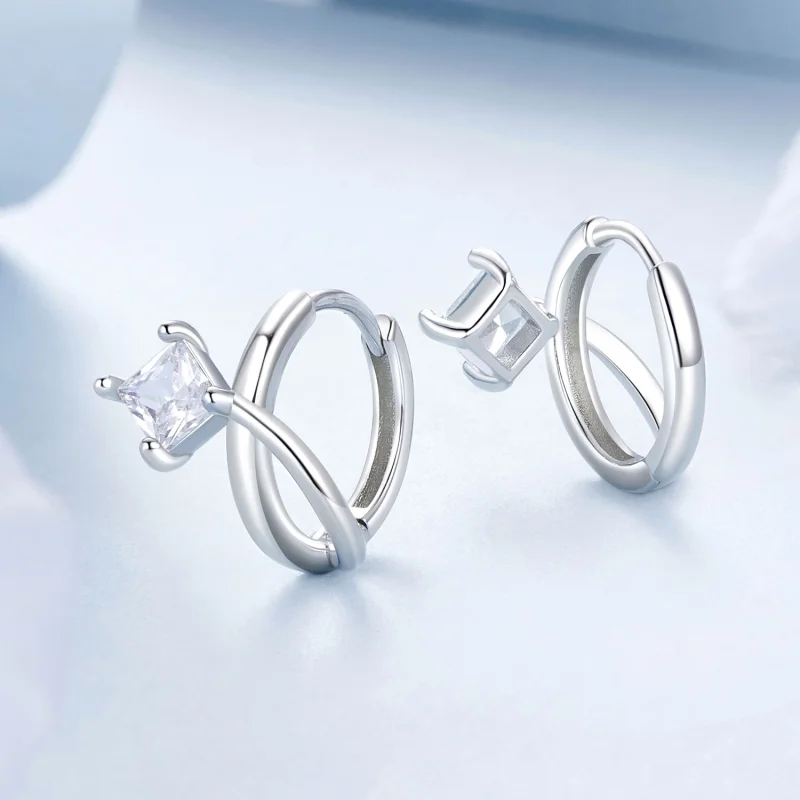 (image for) PANDORA Style Square zirconium double layer ear clips - BSE1052 - View 3