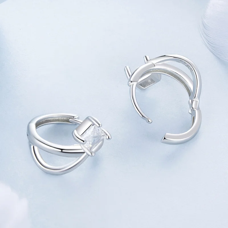 (image for) PANDORA Style Square zirconium double layer ear clips - BSE1052 - View 4