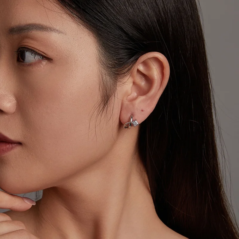 (image for) PANDORA Style Square zirconium double layer ear clips - BSE1052 - View 10