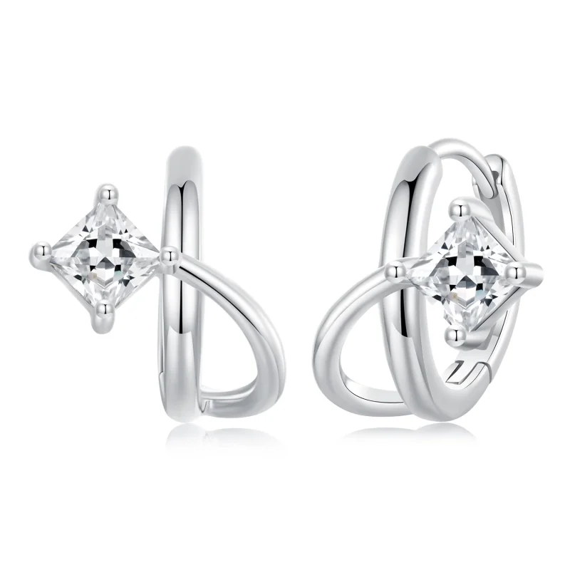(image for) PANDORA Style Square zirconium double layer ear clips - BSE1052 - Product Image