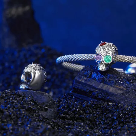 PANDORA 风格 花卉图案 骷髅 串饰 - SCC2893