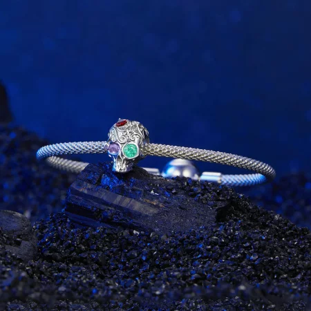 PANDORA 风格 花卉图案 骷髅 串饰 - SCC2893