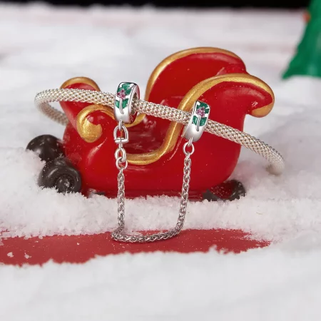 PANDORA风格圣诞冬青安全链 - SCC2918